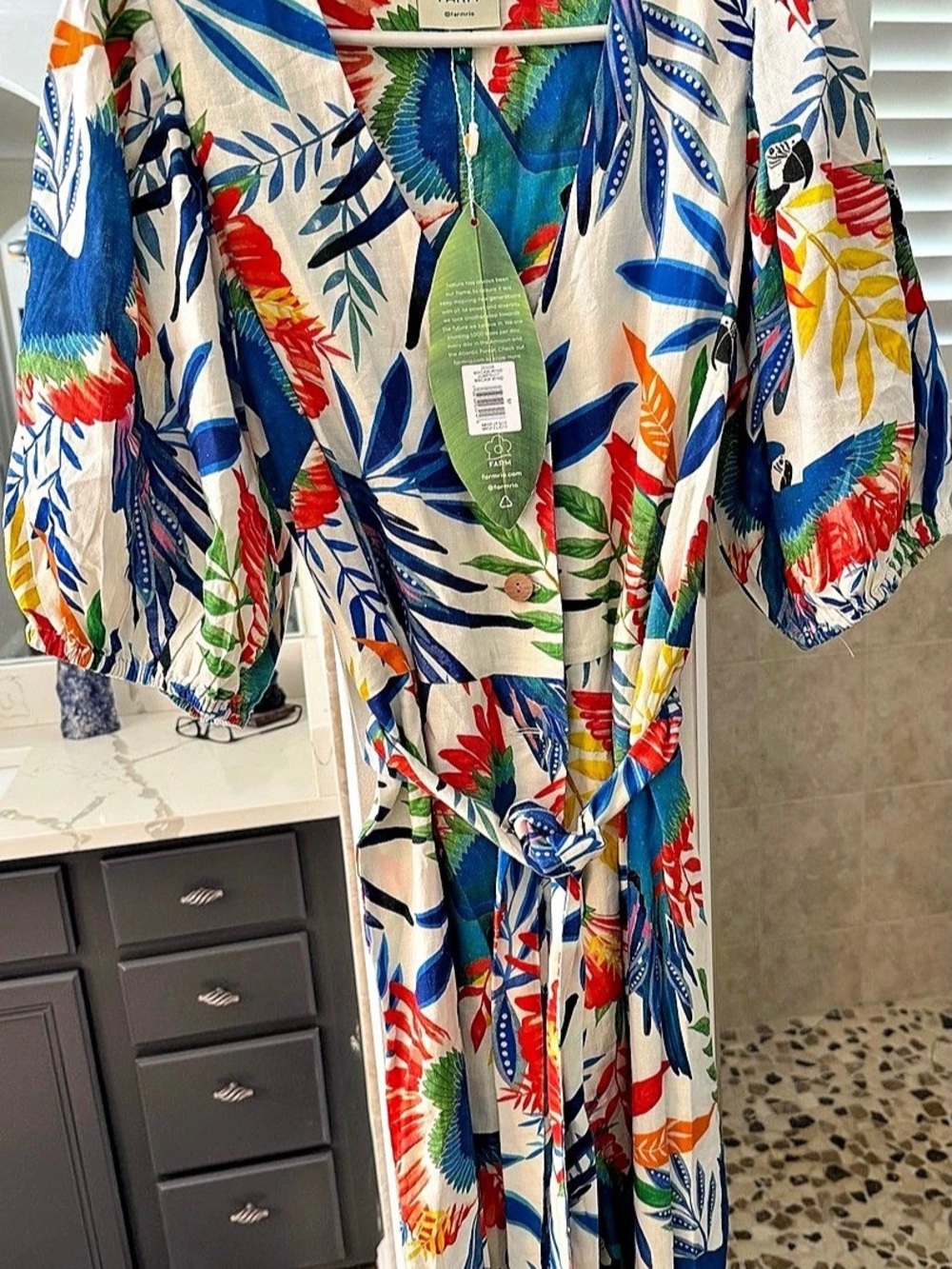 Farm Rio Macaw Forest Jumpsuit Floral White & Blue - Picture 4 of 4